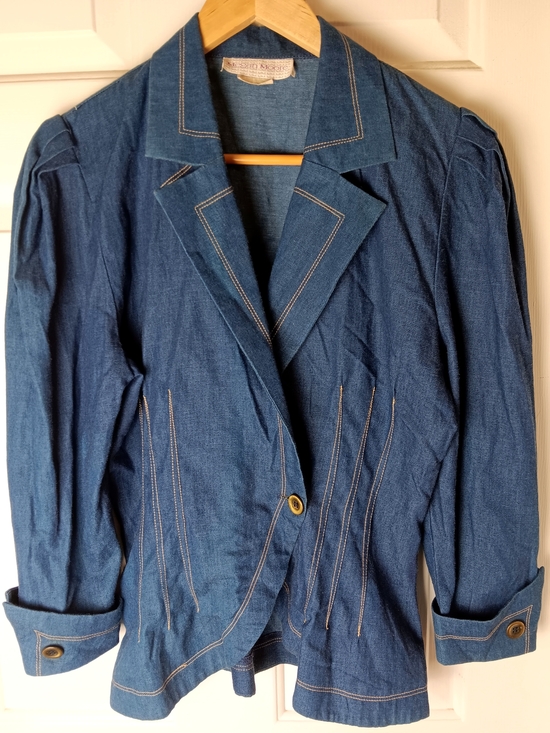 Megan Moore Jackets & Blazers - Vintage Megan Moore Size 6 One Button Women’s Denim Blazer Jacket Blue 80s